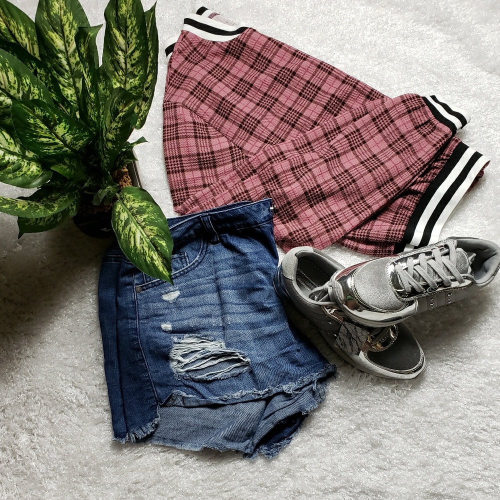 SALE!! Lightweight plaid bomber jacket.